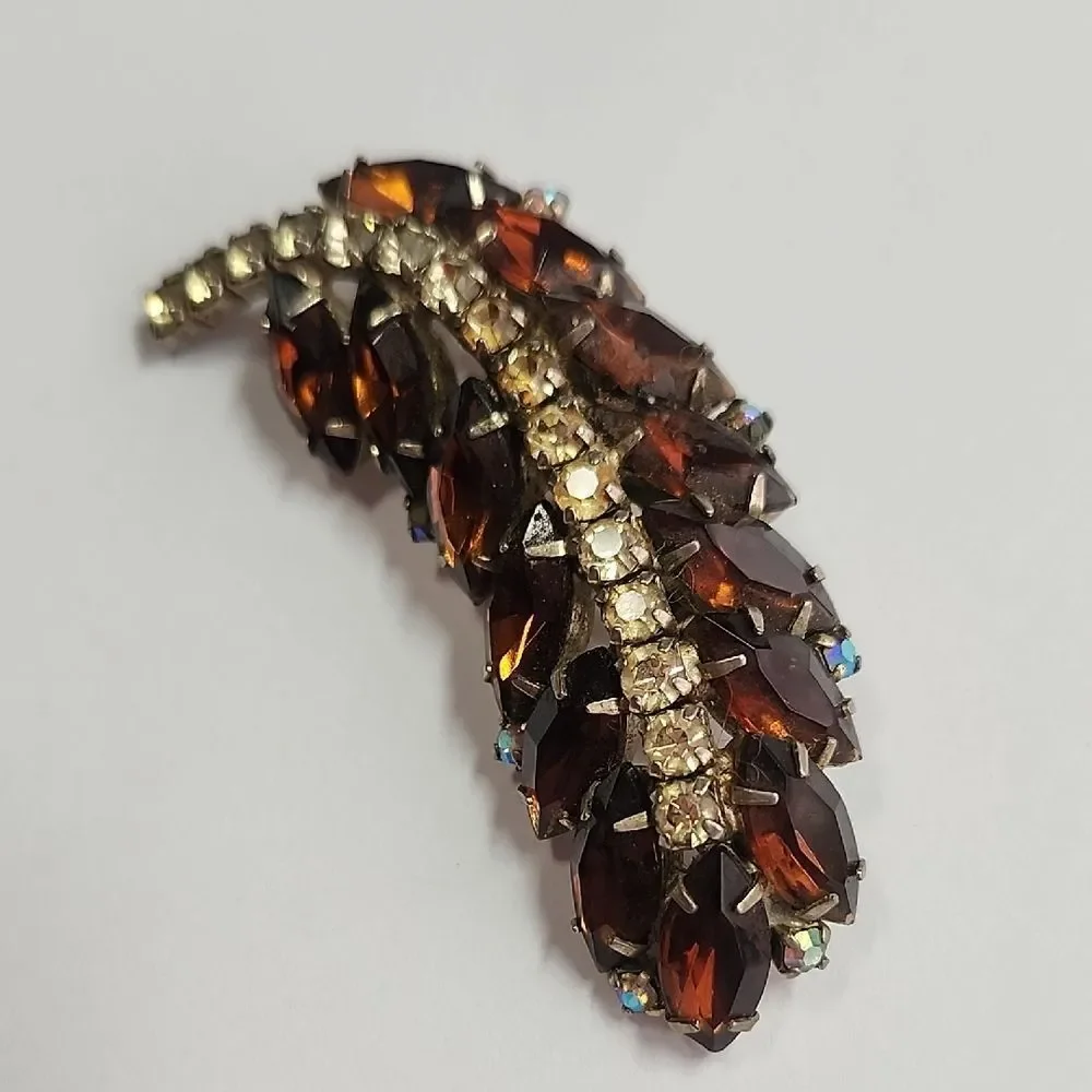 Mid Century Root Beer AB Crystal Rhinestone Brooch